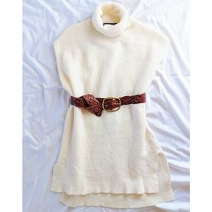 Karen Millen Cream Wool Turtleneck Knit Tunic Sweater Dress